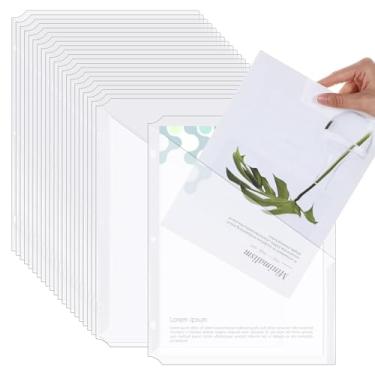 Imagem de 48 bolsos para fichário com 3 argolas de plástico transparente, divisórias de documentos com 3 furos, organizador de jaqueta com bolsos para escritório, casa, escola, transparente