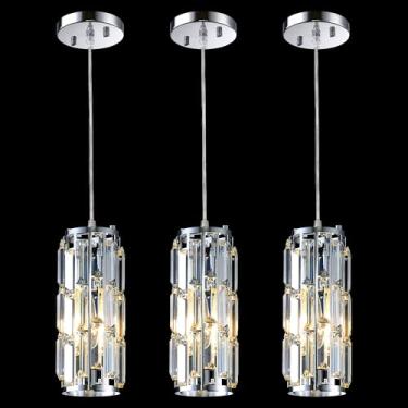 Imagem de Luzes pendentes de cozinha ilha moderna cromada luminárias pendentes, luzes pendentes de ilha para cozinha, mini luzes pendentes de cristal, luminária de suspensão ajustável para sala de jantar