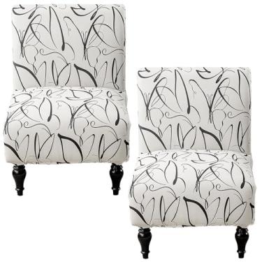 Imagem de 2 peças de capa de cadeira com detalhes sem braços, removível e sem braços, capa elástica, lavável na máquina para móveis de escritório em casa (preto e branco)