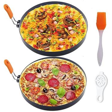 Imagem de 2 pacotes de anéis de omelete grande de 20 cm para grelha, anel de omelete antiaderente de aço inoxidável de 20 cm, anéis redondos de panqueca para frigideira, anéis de omelete com alça de silicone