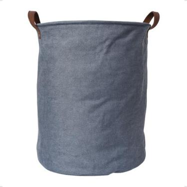 Imagem de Cesto Organizador Linho Dobrável Redondo Roupas Sujas - Dekor, Cinza