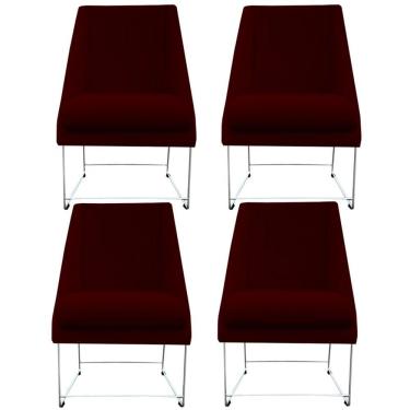 Imagem de Kit 04 Cadeiras Ana Base De Ferro Prata Suede Marsala D'classe Decor