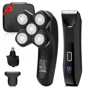 Imagem de Lanumi Aparadores de cabeça para lâmina masculina barbeador elétrico 3 em 1 Manscape Aparador de pelos da virilha e corpo Kit de cuidados úmidos e secos, display de LED, presentes para homens