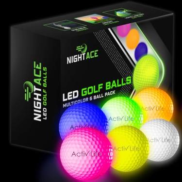 Imagem de Bolas de golfe de LED (6 multicoloridas) Melhores presentes de golfe que brilham no escuro para homens e mulheres Noite Golfing Noite Novidade Coisas legais Meias de Natal Presentes de Natal