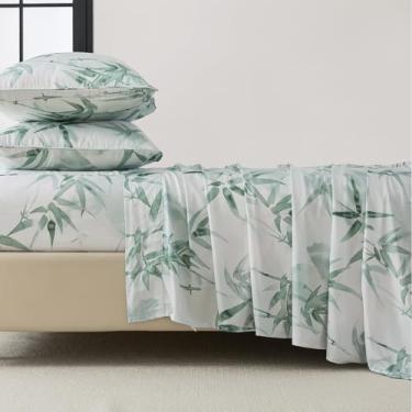 Imagem de FADFAY Jogo de cama casal 100% algodão, 4 peças, estilo country, folhas verdes, lençol com elástico alto, macio e respirável para quem dorme quente, todas as estações