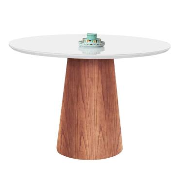 Imagem de Mesa De Jantar Cone Tampo Laqueado Com Vidro Luka Decor Branco