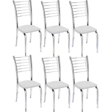 Imagem de Kit 6 Cadeiras Vanessa Cromada Para Cozinha material sintético Branco 