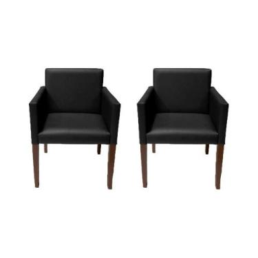 Imagem de Kit 2 Poltronas Nina Executiva Em Tecido Sintético Preto Pé Maderia Ma