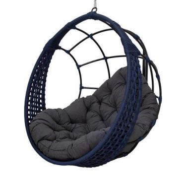 Imagem de Balanço Ninho Suspenso + Mola E Mosquetão Corda Náutica Azul Almofada 