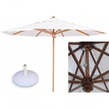 Imagem de Ombrelone 3,00 Metros De Madeira Com Base Branco - Nossa Kasa