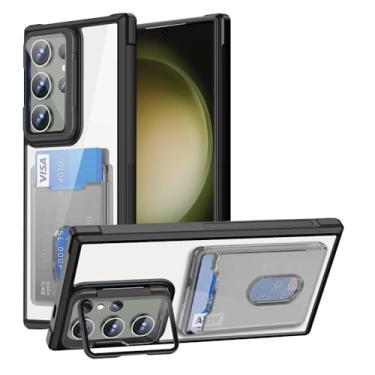 Imagem de Capa carteira transparente com suporte para cartão e lente de câmera para Samsung Galaxy S24 Fe S23 Ultra Plus S21 S20 A16 A06 A55 A35 A34 (para Samsung S23 Plus/preto)