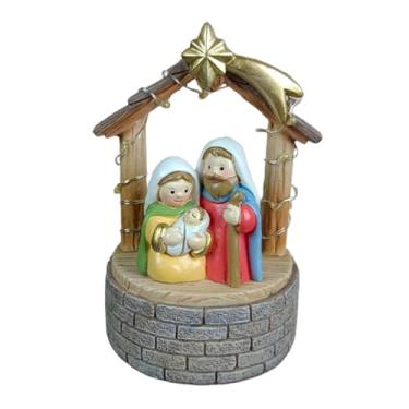 Imagem de WeiLaiKeQi Estátua de Jesus, Presépio de Natal, Estátua com Luzes LED, Decoração de Resina, Estatueta Da Sagrada Família para Lareira, Casa