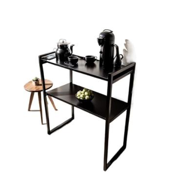 Imagem de Aparador Buffet Cantinho do Café Mesa Industrial de Decoração 2 Prateleiras MDF Aço Porta Retrato Sala Copa Recepção(TODO PRETO)