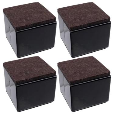 Imagem de Geesatis Elevadores de cama autoadesivos para móveis, suportes para móveis quadrados empilháveis resistentes, elevadores adicionam 5,6 cm de altura com almofada de feltro, suporta até 1,814 kg, preto