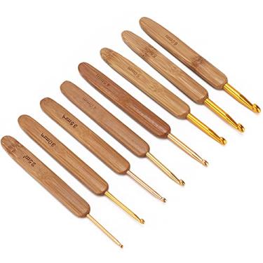 Imagem de Cryfokt Ganchos de crochê, Bambu Crochet Costure Facilmente Fios Estáveis ​​para Luvas para Lenço para Xale para Meias