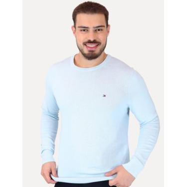 Imagem de Suéter Tommy Hilfiger Masculino Crewneck Essential Cotton Azul Claro, 