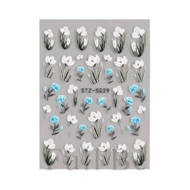 Imagem de Adesivos Florais 5D para Unhas - Design de Casamento em Relevo, STZ-5D