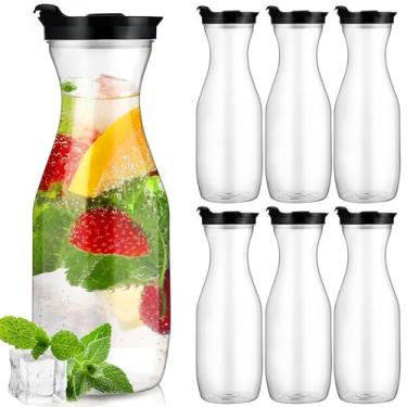Imagem de Gejoy 6 jarras de água de plástico com tampas, jarras de suco transparente de 947 ml, para bar Mimosa, bebidas, leite, chá gelado, recipientes de bebidas para casa, restaurante, escola, geladeira, não