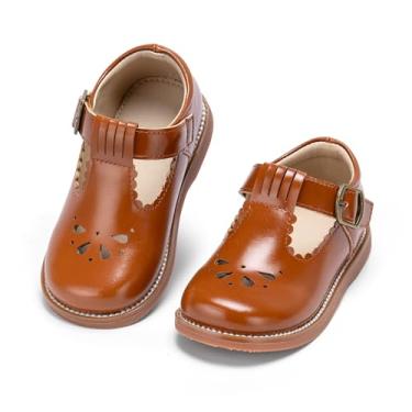 Imagem de Kolan Todder Sapato Oxford infantil Mary Jane sem cadarço uniforme escolar uniforme escolar, Ke10-marrom, 22