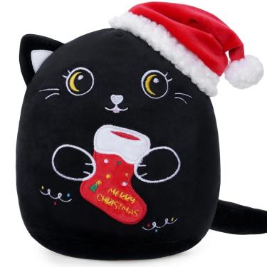 Imagem de Bicho de pelúcia SEAOPOP Christmas Cat 20 cm com chapéu de Papai Noel