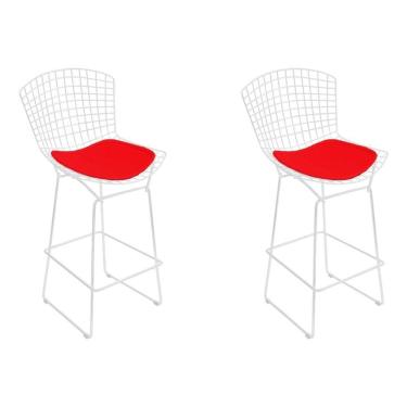Imagem de Kit 2 Banquetas Bistrô Bertoia Branca D60 Com Assento Vermelho