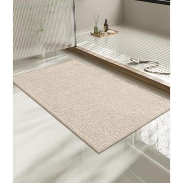 Imagem de chakme Tapete de banheiro 91 x 61 cm, tapete de banho ultrafino antiderrapante de secagem rápida para piso de banheiro, (bege claro, 91 cm x 61 cm)