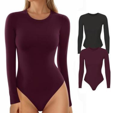 Imagem de Camisetas femininas de manga comprida com gola redonda Bodysuit MANGOP