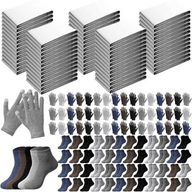 Imagem de Shyyween Conjunto quente de emergência de inverno com 150 peças, inclui cobertores térmicos, luvas para tela sensível ao toque, meias grossas, kit de cuidados para sem-teto para clima frio