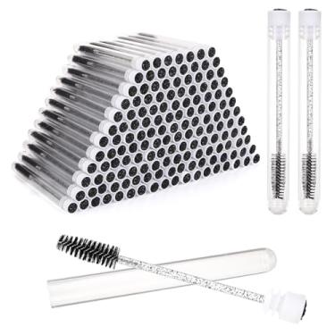 Imagem de 150 varinhas de rímel descartáveis, pincel de cílios de diamante com carretéis de cílios tubulares para extensões de cílios - preto
