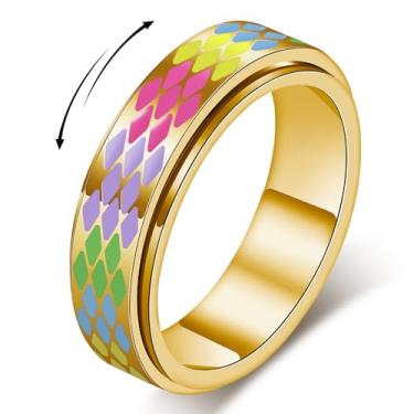 Imagem de AmorArtSky Anel Fidget Xadrez para Adultos - Joia Giratória de Aço Inoxidável Banhado a Ouro 18 K, Presente de Alívio de Ansiedade e Estresse para Mulheres/Homens (Padrão Preto e Branco), Aço