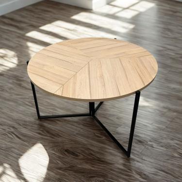 Imagem de Mesa Redonda Dobrável 1.20m Amadeirado Claro Mdf 25mm E Ferro Acomoda 6 Pessoas