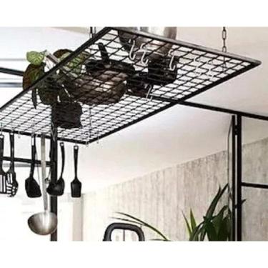 Imagem de Suporte Panelas Teto Suspenso Ferro Conchas Colheres 100Cm