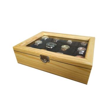 Imagem de Estojo/Caixa 12 Relógios Madeira - Marfim Flocado De Preto