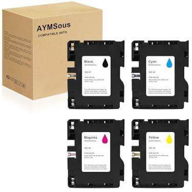 Imagem de AYMSous Cartucho de tinta de sublimação GC41 compatível com Ricoh GC41 GC-41 para Ricoh IPSiO SG3100 SG2100 SG2100L SG2010L Aficio SG3110DNW SG2100N SG3100SNW SG2100 SG3110DN SG2010DN 0 (1B K, 1C, 1M