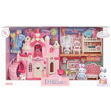 Imagem de Castelo de Princesa Mágico, Casa de Bonecas Rosa e Branca com Móveis, Brinquedo Infantil para Imaginação e Diversão