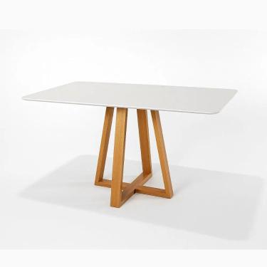 Imagem de Mesa De Jantar Luna Retangular Tampo Laqueado Com Vidro 140x90 Luka Decor