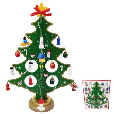 Imagem de Mini Arvore de Natal 3D Madeira com Enfeites Natalino Decoração Mesa S