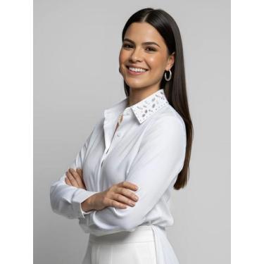 Imagem de Camisa Social Feminina com Gola de Strass Premium  Blusa de Luxo Manga