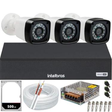 Imagem de Kit 3 Câmeras 1080p 2mp Full hd Dvr Mhdx 3104c Hd 500GB - Intelbras
