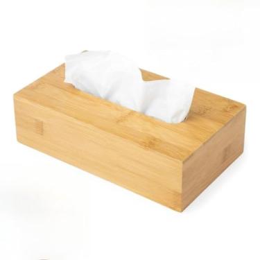 Imagem de Caixa Porta Lenços De Papel Retangular Em Bambu Interfolhas Suporte Higiênico Portatil MDF Umedecido