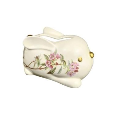 Imagem de Porta-lenços de cerâmica em forma de coelho sala de estar doméstica com padrão de flor ornamento decorativo suporte de caixa de lenços