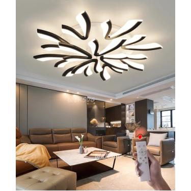 Imagem de Luminária de teto LED com design moderno, regulável, para sala de estar grande, cozinha, quarto, com controles remotos, iluminação de teto, lâmpada de economia de energia, luminária de teto