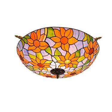 Imagem de Luminária de teto estilo country, lustre retrô barroco, vidro colorido, pingente de girassol, luz pequena, sala de estar, restaurante, bar, quarto, branco, 55 cm (azul, 65 cm)