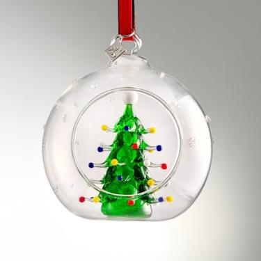 Imagem de Krisidiva Enfeite de Natal com bola de vidro transparente 2025, decoração de árvore moderna com fita vermelha (árvore de Natal grande)