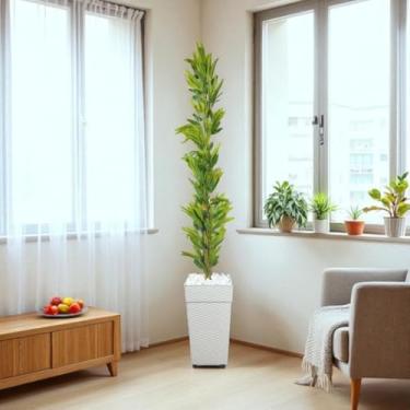 Imagem de Planta Artificial Bambu Mosso Da Sorte, com Vaso Grande Decorativo, 1,40 Metro, DecoraçãO Enfeite Sala Casa(Vaso Branco)