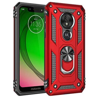 Imagem de Capa para Motorola Moto G7 Play de grau militar com anel giratório de metal 360, suporte magnético para montagem no carro, capa à prova de choque para celular Moto G7 Play, Vermelho