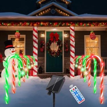 Imagem de DAMEING Pacote com 10 luzes solares de bengala doce de 53 cm, decorações de Natal solares à prova d'água ao ar livre com controle remoto, iluminam caminho, passarela, decorações de Natal, vermelho e