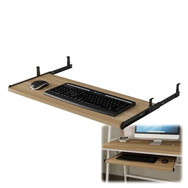 Imagem de Prateleira de bandeja extensível de secretária - bandeja de teclado sob a mesa com calha deslizante de 14 polegadas, carga de 25 kg, prateleira de teclado removível, para a oficina de jogos de ou