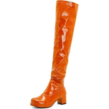 Imagem de Botas Acima Do Joelho Para Mulheres Sexy Side Zipper Couro Quadrado Bico Quadrado Botas De Plataforma Pretas Botas Altas Para Festa De Formatura, Orange, 45 EU