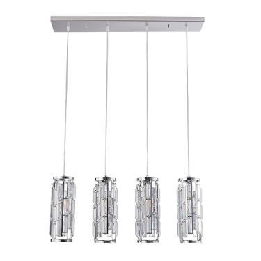 Imagem de RENDJGOU Luminária suspensa, luminária pendente de cristal dourado/prata, 4 lâmpadas modernas, luminárias, faça você mesmo, lustre de teto de altura ajustável